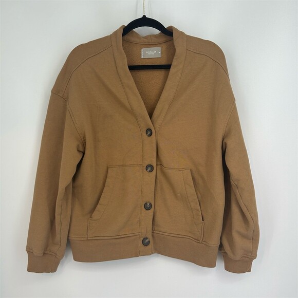 Everlane Varsity Cardigan Tawny Brown Camel Ochre Organic Cotton, Medium - Picture 3 of 6